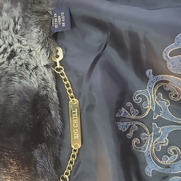 BIG CHILL black faux fur vest size large faux leather - Picture 11 of 14